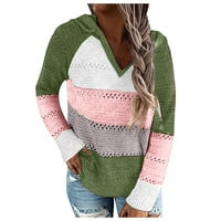 Ociviesr Modni ženski povremeni patchwork V-izrez dugih rukava s kapuljačom džemper za bluze vrhovi