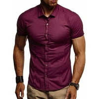 Muškarci Solid Color Majica Business Casual Muška majica kratkih rukava Okrenite košulje na ovratniku