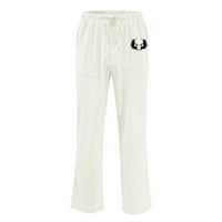 Hinvhai muške hlače, muškarci čvrsti elastični pojas džep pamučne panele panele hlače bijele 8