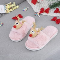 Ženske papuče za pjenusne pjene slatke životinje nejasne božićne jelene u zatvorenim papučima Topla runa cipele za kuću cipele