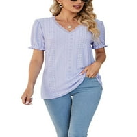 Groanlook dame Ljetni vrhovi V izrez majica Majica Solid Bohemian Tunic Bluse Casual s kratkih rukava