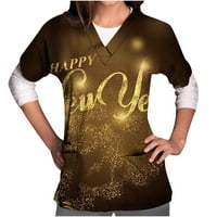 Ležerni ljetni praznici Djevojke 'Happy Tees Ladies V-izrez odjeću Novogodišnji dan Ženska novost pulover kratkih rukava Zlatni XXL