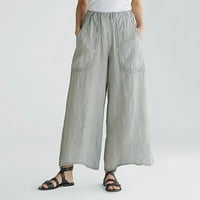 Ženska puna boja elastična struka pamuka i posteljina Big Pocket Casual Hlače hlače za žene Jeans padaju