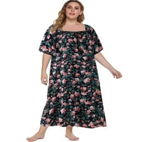 Ženska plus size Nighthowns Sleepwear cvjetni trg salon za vrat, viktorijanski kratki rukav Pajama Maxi
