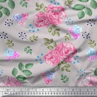 Siamoi Crepe svilene tkanine bobice, lišće i ružičaste cvijeće tiskane tkanine sa širokim dvorištem