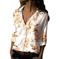 Ženska cvjetna pločica za bluzu za ispis majice Ležerne prilike Ležerne prilike s dugim rukavima Thirt Tops Sexy V ovratnik tunike TUNIC