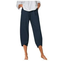 Koaiezne ženske hlače Ležerne ljetne elastične visokog struka posteljine ravne noge široke noge obrezane