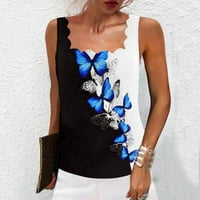 Olyvenn ponude za žene za žene modne dame tunika bluza s kvadratnim vratom Leptir Print Slim Fit Summer