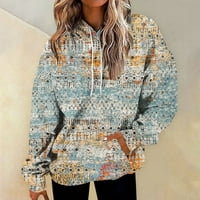Plavi zip up houder pulover Ženska crta sa džepovima Duks dugih rukava prevelizirani grafički grafički