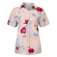 Ayolanni casual vrhovi za žene Trendy Retro cvjetni printski ljetni Henley majice s majicom s kratkim