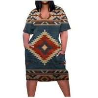 Komiseup Plus Veličina Etnička haljina za žene Ležerne prilike kratkih rukava V izrez afričke etničke