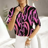 Ljetne esencijalne osnove Otemrcloc Modna majica s V-izrezom za žene Roll-up rukava s tiskanim majicom