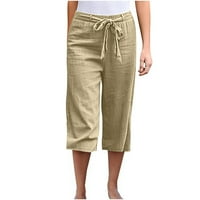 Drpgunly Womens Fashion, visoka struka širokih nogu elastične udobne ravne noge modni dugi džepovi Capri hlače za žene, kaki 4xl