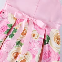 Djevojke se oblače elegantni patchwork bowknot cvjetni ispis midi ljetne djeveruše haljine ružičaste