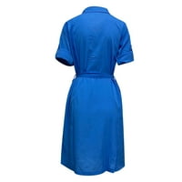 Tkinga moda Žene Ljetna casual košulja haljina na lakiju V-izrez Midi vezati radne haljine sa džepom