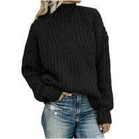 Zunfeo džemper za žene - kabel pletiva dugih rukava visoki pulover s visokim vratom toplo čvrste labave