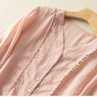 Hoksml ženski vrhovi, ljetni klirens V-izrez PLAJNI PLAJNI rukav pamuk i posteljina casual top bluza