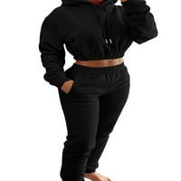 GLONME izvlačenje salona za žene Atletic Jogging Dva odjeća labava fit elastična zvezda s kapuljačom i duksevima crna xxl