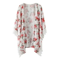 Wozhidaoke T majice za žene Ženski cvjetni print Puff rukav kimono kardigan labav pokrov povremenog