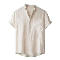 Amidoa Men Dugme Down majica kratki rukav ležerna stilska pamučna posteljina majica Ljetna svjetlost