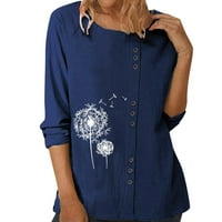 Ženska bluza Maslačak tiskani s dugim rukavima od labave šik elegantne pamučne majice O-izrez na vrhu