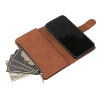Dteck Case za Apple iPhone Pro MA, luksuzni kožni zipper Wallet Kickstand Case Magnetna kopča Horizontalni preklopnik s karticom Slots Foto džep, smeđi