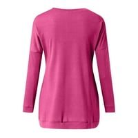 Duks za žene Ženska moda Casual Okrugli izrez Solid Boja džepna majica dugih rukava Top Pink S