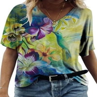 Ženske majice kratkih rukava, Ležerne ljetne V izrez Cvjetni printira, majice
