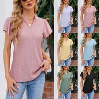 Ženska puna boja V-izreznog lista kratkih rukava bluza XL
