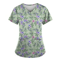 HHEI_K ženske majice personalizirani slatki tisak kratkih rukava V-izrez Top radne uniforme Džepne vrhove