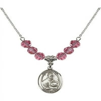 Ogrlica s rodom s ružičastog oktobarskog rođenog rođenog mjeseca kamene perle i sveti Albert Veliki