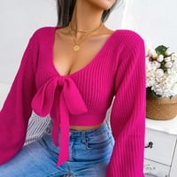 Vivianyo HD džemperi za žene Clearence Plus size Ženska moda Jesen Zima Dugi rukav Solid bluza V-izrez