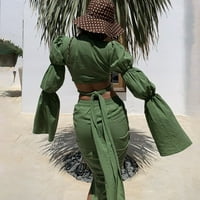 Puawkoer V-izrez mode s prorezom gornje rukave suknje kratki struk dugačke ženske ženske haljine ženske