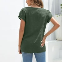 Ženski sasvim ležerne ljetne vrhove Trendy Crochet čipka majica kratkih rukava V VACT tipka dolje labavi