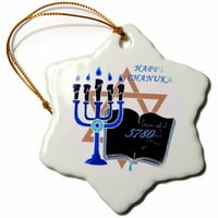 Slika Menorah Bible Jevrejska zvezda i godina sa Happy Chanukah Snowflake Porculan Ornament ORN-325721-1