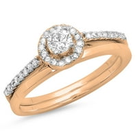 0. Carat 18k Rose Gold Okrugli Diamond Dame Bridal Angagement Halo Prsten sa odgovarajućim opsegom CT