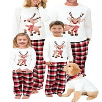 Božićne pidžame za obiteljski s dugim rukavima tiskani vrhovi elastične plaćene hlače Xmas podudaranje