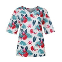 Ženski cvjetni V izrez T majice Ljetna bluza vrhovi pamučni dugi rukav ženski majica od sunčane košulje
