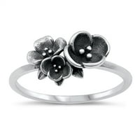 Oksidirani sterling srebrni trostruki prsten cvijeća