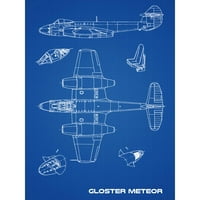 Gloster Meteor British Jet Fighter PlayPrint plan EXTRA Veliki XL Wall Art Poster Print
