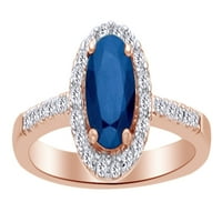 Ovalni rez simulirani plavi safirni i bijeli prirodni dijamantski halo prsten u 10K ružin zlatne prstene