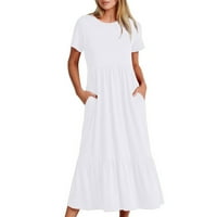 Žene Ležerne haljine sa džepovima Čvrsta boja kratkih rukava Swing Swing Haljina bijela veličina S