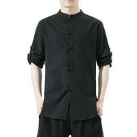 Entyinea muške košulje haljine casual moda plairana tiskana majica s dugim rukavima crna m