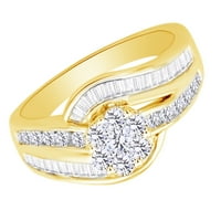 Okrugli i baguette Oblik Bijeli prirodni dijamantski zaručni prsten u 10K žutom zlatnom prstenu veličine