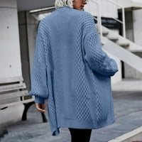 Ženski kardigan pleteni kaput dugim uzorka, plavi XL