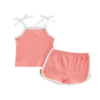Gureui Toddler Baby Girl Ljeto Kratka odjeća rebrasta ruff rukava + elastične kratke hlače Dva seta