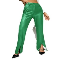 Ženske hlače Čvrsto strukske noge PU kožne hlače zeleno m