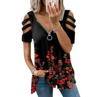 Feterrnal ženska modna casual tiska labavi patentni zatvarač majica kratkih rukava vrhova bluza maxi