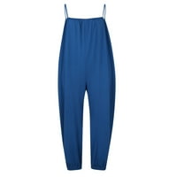 Welliumy Dame Jumpsuits Solid Color Long ROMperice rukavice bez rukava obične pantalone za odmor Blue