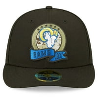 Muška nova era Black Los Angeles Rams Salute za uslugu niskog profila 59fifty ugrađeni šešir
